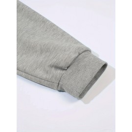 Plus Size NOPE Print Pullover Sweatshirt - Soft Slight Stretch Polyester Crew Neck Long Sleeve Casual Top - Cartoon Patterned Positioning Printing for Fall/Winter Season