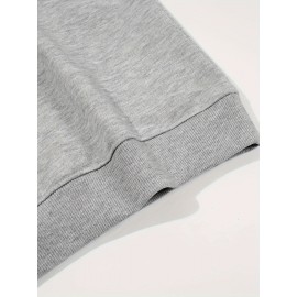 Plus Size NOPE Print Pullover Sweatshirt - Soft Slight Stretch Polyester Crew Neck Long Sleeve Casual Top - Cartoon Patterned Positioning Printing for Fall/Winter Season