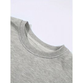 Plus Size NOPE Print Pullover Sweatshirt - Soft Slight Stretch Polyester Crew Neck Long Sleeve Casual Top - Cartoon Patterned Positioning Printing for Fall/Winter Season