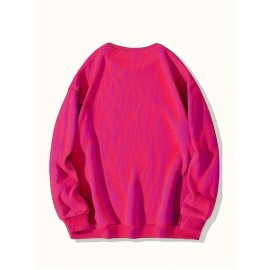 Plus Size NOPE Print Pullover Sweatshirt - Soft Slight Stretch Polyester Crew Neck Long Sleeve Casual Top - Cartoon Patterned Positioning Printing for Fall/Winter Season