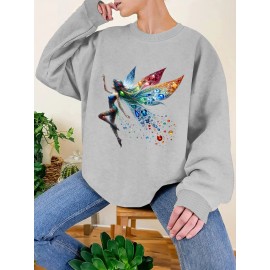 Plus Size Graphic Print Sweatshirt, Casual Crew Neck Long Sleeve Pullover Sweatshirt, Women's Plus Size Clothing