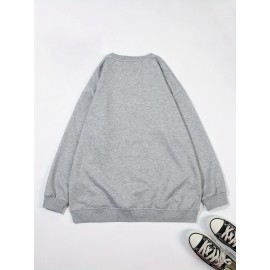 Plus Size Graphic Print Sweatshirt, Casual Crew Neck Long Sleeve Pullover Sweatshirt, Women's Plus Size Clothing