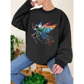 Plus Size Graphic Print Sweatshirt, Casual Crew Neck Long Sleeve Pullover Sweatshirt, Women's Plus Size Clothing