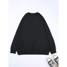 Plus Size Graphic Print Sweatshirt, Casual Crew Neck Long Sleeve Pullover Sweatshirt, Women's Plus Size Clothing