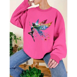 Plus Size Graphic Print Sweatshirt, Casual Crew Neck Long Sleeve Pullover Sweatshirt, Women's Plus Size Clothing