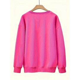 Plus Size Graphic Print Sweatshirt, Casual Crew Neck Long Sleeve Pullover Sweatshirt, Women's Plus Size Clothing