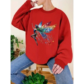 Plus Size Graphic Print Sweatshirt, Casual Crew Neck Long Sleeve Pullover Sweatshirt, Women's Plus Size Clothing