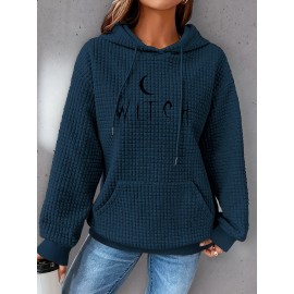 Plus Size Moon Print Hoodie, Casual Kangaroo Pocket Drawstring Long Sleeve Hooded Sweatshirt, Women's Plus Size Clothing