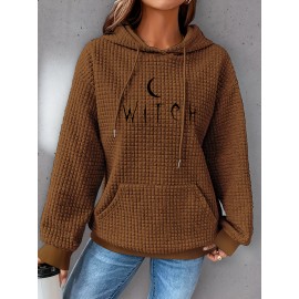 Plus Size Moon Print Hoodie, Casual Kangaroo Pocket Drawstring Long Sleeve Hooded Sweatshirt, Women's Plus Size Clothing