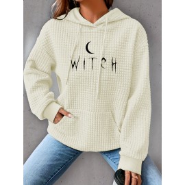 Plus Size Moon Print Hoodie, Casual Kangaroo Pocket Drawstring Long Sleeve Hooded Sweatshirt, Women's Plus Size Clothing