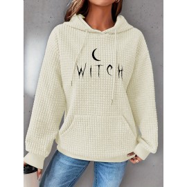 Plus Size Moon Print Hoodie, Casual Kangaroo Pocket Drawstring Long Sleeve Hooded Sweatshirt, Women's Plus Size Clothing