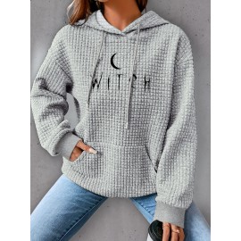 Plus Size Moon Print Hoodie, Casual Kangaroo Pocket Drawstring Long Sleeve Hooded Sweatshirt, Women's Plus Size Clothing
