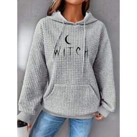 Plus Size Moon Print Hoodie, Casual Kangaroo Pocket Drawstring Long Sleeve Hooded Sweatshirt, Women's Plus Size Clothing