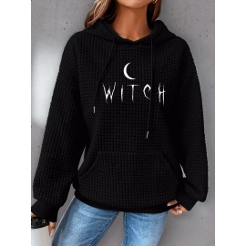 Plus Size Moon Print Hoodie, Casual Kangaroo Pocket Drawstring Long Sleeve Hooded Sweatshirt, Women's Plus Size Clothing