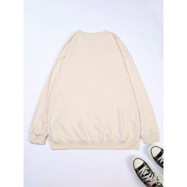 Plus Size Skeleton Print Sweatshirt, Casual Crew Neck Long Sleeve Pullover Sweatshirt, Women's Plus Size Clothing