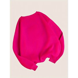 Plus Size Cartoon Bunny Print Pullover Sweatshirt - Soft Slight Stretch Polyester Crew Neck Casual Top for Fall and Spring - Womens Cozy Knit Fabric Clothing with Positioning Printing