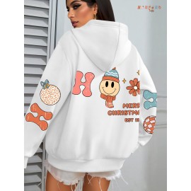 Plus Size Graphic Print Kangaroo Pocket Hoodie, Casual Long Sleeve Drawstring Hoodies Sweatshirt For Spring & Fall, Women's Plus Size Clothing
