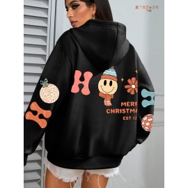 Plus Size Graphic Print Kangaroo Pocket Hoodie, Casual Long Sleeve Drawstring Hoodies Sweatshirt For Spring & Fall, Women's Plus Size Clothing