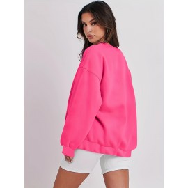 Plus Size Cozy Crew Neck Pullover Sweatshirt - Soft Slight Stretch Linen Fabric, Solid Color, Casual Style for Fall/Winter - No Printing, Knit Fabric, Sheer-Free Comfort