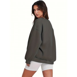 Plus Size Cozy Crew Neck Pullover Sweatshirt - Soft Slight Stretch Linen Fabric, Solid Color, Casual Style for Fall/Winter - No Printing, Knit Fabric, Sheer-Free Comfort