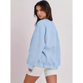 Plus Size Cozy Crew Neck Pullover Sweatshirt - Soft Slight Stretch Linen Fabric, Solid Color, Casual Style for Fall/Winter - No Printing, Knit Fabric, Sheer-Free Comfort