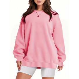 Plus Size Cozy Crew Neck Pullover Sweatshirt - Soft Slight Stretch Linen Fabric, Solid Color, Casual Style for Fall/Winter - No Printing, Knit Fabric, Sheer-Free Comfort