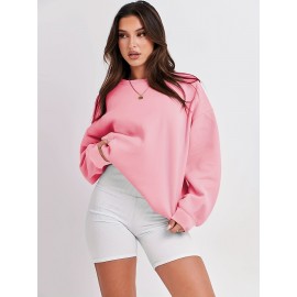 Plus Size Cozy Crew Neck Pullover Sweatshirt - Soft Slight Stretch Linen Fabric, Solid Color, Casual Style for Fall/Winter - No Printing, Knit Fabric, Sheer-Free Comfort