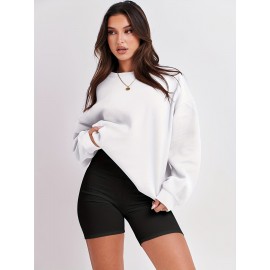 Plus Size Cozy Crew Neck Pullover Sweatshirt - Soft Slight Stretch Linen Fabric, Solid Color, Casual Style for Fall/Winter - No Printing, Knit Fabric, Sheer-Free Comfort