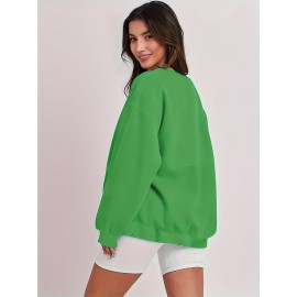 Plus Size Cozy Crew Neck Pullover Sweatshirt - Soft Slight Stretch Linen Fabric, Solid Color, Casual Style for Fall/Winter - No Printing, Knit Fabric, Sheer-Free Comfort