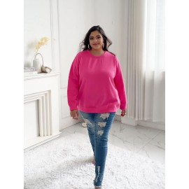 Plus Size Cozy Crew Neck Pullover Sweatshirt - Soft Slight Stretch Linen Fabric, Solid Color, Casual Style for Fall/Winter - No Printing, Knit Fabric, Sheer-Free Comfort