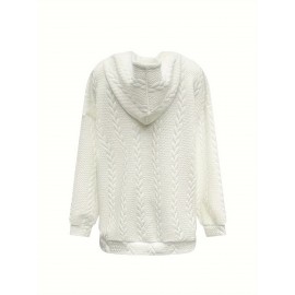 Plus Size Textured Drawstring Hoodie, Casual Long Sleeve Sweatshirt For Fall & Winter, Women's Plus Size Clothing