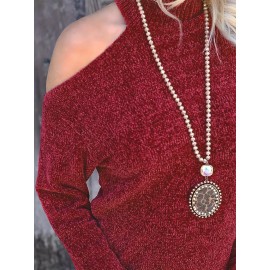 Plus Size Casual Sweater Dress, Women's Plus Solid Long Sleeve Cut Out Mini Sweater Dress