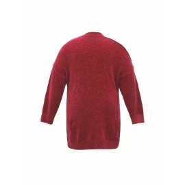 Plus Size Casual Sweater Dress, Women's Plus Solid Long Sleeve Cut Out Mini Sweater Dress