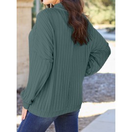 Full Size Ribbed Exposed Seam Mock Neck Knit Top