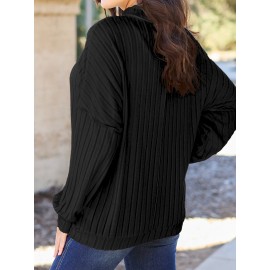 Full Size Ribbed Exposed Seam Mock Neck Knit Top