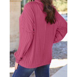 Full Size Ribbed Exposed Seam Mock Neck Knit Top