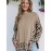 Plus Size Leopard Pattern Crew Neck Sweater, Casual Split Long Sleeve Sweater For Fall & Winter, Women's Plus Size Clothing
