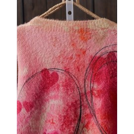 Plus Size Heart Pattern Crew Neck Sweater, Casual Long Sleeve Sweater For Fall & Winter, Women's Plus Size Clothing