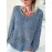 Plus Size Solid Color Open Knit Top, Causal Drop Shoulder Long Sleeve V Neck Top, Women's Plus Size Clothing