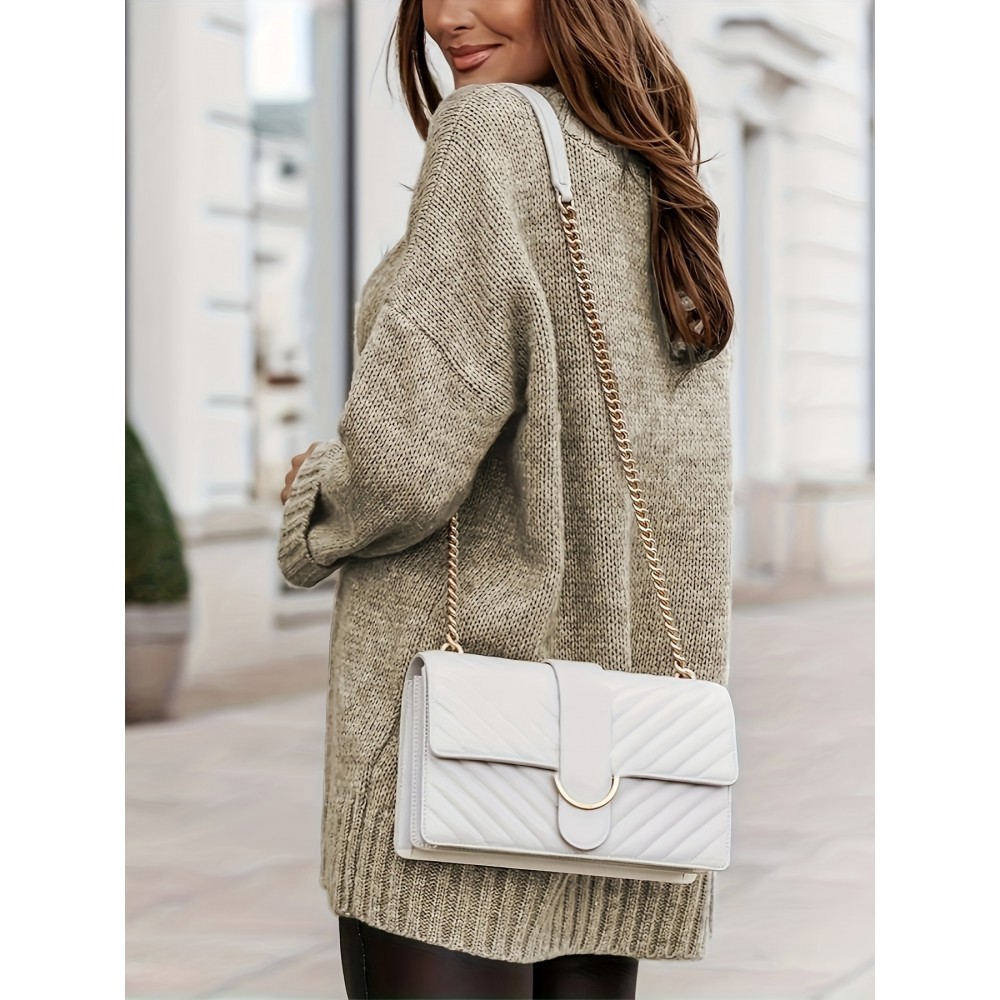 Plus Size Solid Drop Shoulder V Neck Sweater, Casual Long Sleeve Sweater For Fall & Winter, Women's Plus Size Clothing