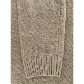 Plus Size Solid Drop Shoulder V Neck Sweater, Casual Long Sleeve Sweater For Fall & Winter, Women's Plus Size Clothing