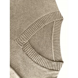 Plus Size Solid Drop Shoulder V Neck Sweater, Casual Long Sleeve Sweater For Fall & Winter, Women's Plus Size Clothing