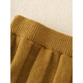 Plus Size Solid Sweater Two-piece Set, Crew Neck Long Sleeve Top & Skirt Outfits, Women's Plus Size Clothing