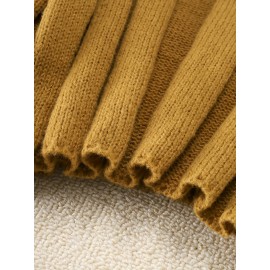 Plus Size Solid Sweater Two-piece Set, Crew Neck Long Sleeve Top & Skirt Outfits, Women's Plus Size Clothing