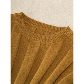 Plus Size Solid Sweater Two-piece Set, Crew Neck Long Sleeve Top & Skirt Outfits, Women's Plus Size Clothing