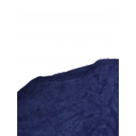 Plus Size Casual Sweater, Women's Plus Solid Fluffy Round Neck Long Sleeve Sweater