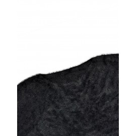 Plus Size Casual Sweater, Women's Plus Solid Fluffy Round Neck Long Sleeve Sweater