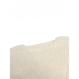 Plus Size Casual Sweater, Women's Plus Solid Fluffy Round Neck Long Sleeve Sweater