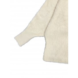 Plus Size Casual Sweater, Women's Plus Solid Fluffy Round Neck Long Sleeve Sweater