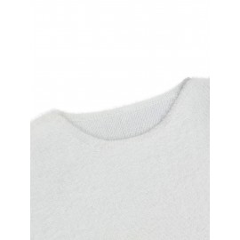 Plus Size Casual Sweater, Women's Plus Solid Fluffy Round Neck Long Sleeve Sweater